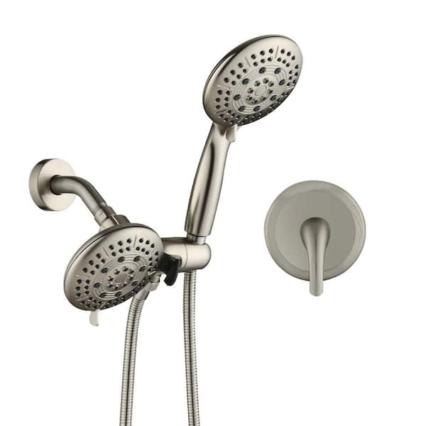 YASINU 1-Handle 6-Spray Patterns 5 in. Wall mount Round Dual Shower Heads with Shower Hand in Brushed Nickel (Valve Included)