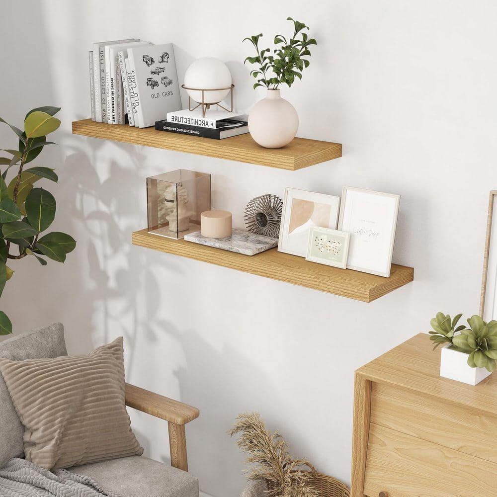 置物 sold 39.4 in. W x 9.3 in. D Oak Floating Shelves Decorative Wall Shelf