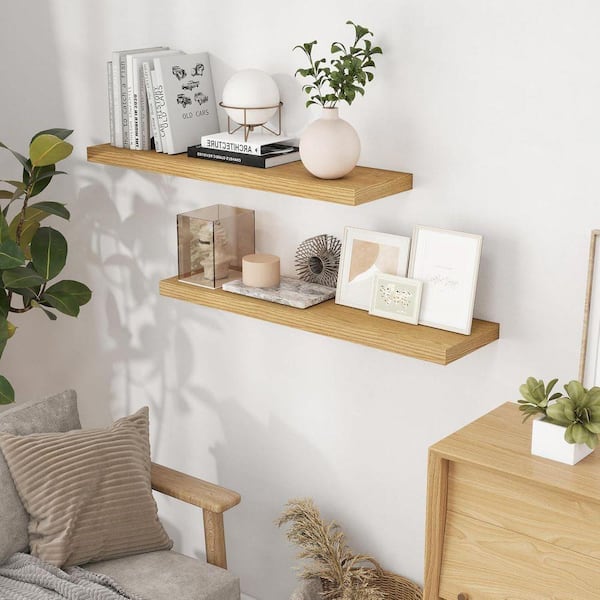 39.4 in. W x 9.3 in. D Oak Floating Shelves Decorative Wall Shelf