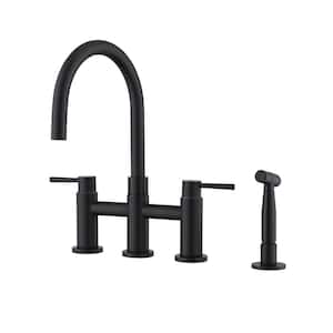 1-pieces  Double Handle Bridge Kitchen Faucet Side Spray Bath Hardware Set with Mounting Hardware in Matte Black