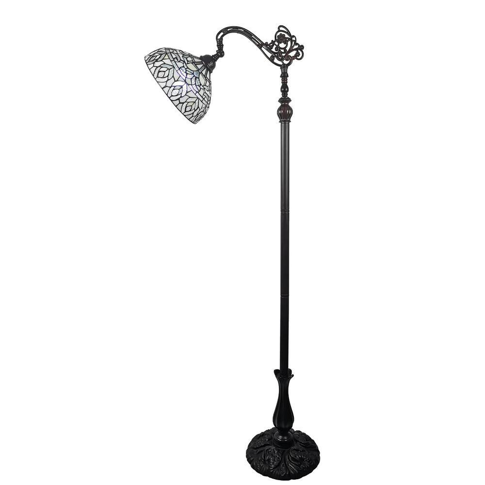Bronze Arc 62" Floor Lamp with Adjustable Stained Glass Shade