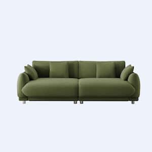 86.6 in. Wide Round Arm Teddy Creative Fabric Rectangle Modern Upholstered Sofa in Green
