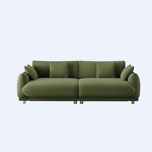Z-joyee 86.6 in. Wide Round Arm Teddy Creative Fabric Rectangle Modern Upholstered Sofa in Green