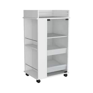 White Wood 21.65 in. Kitchen Island with Glass Door, 2-Side Shelves and Casters