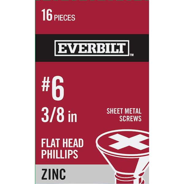 Everbilt #6 x 3/8 in. Zinc Plated Phillips Flat Head Sheet Metal Screw (16-Pack)