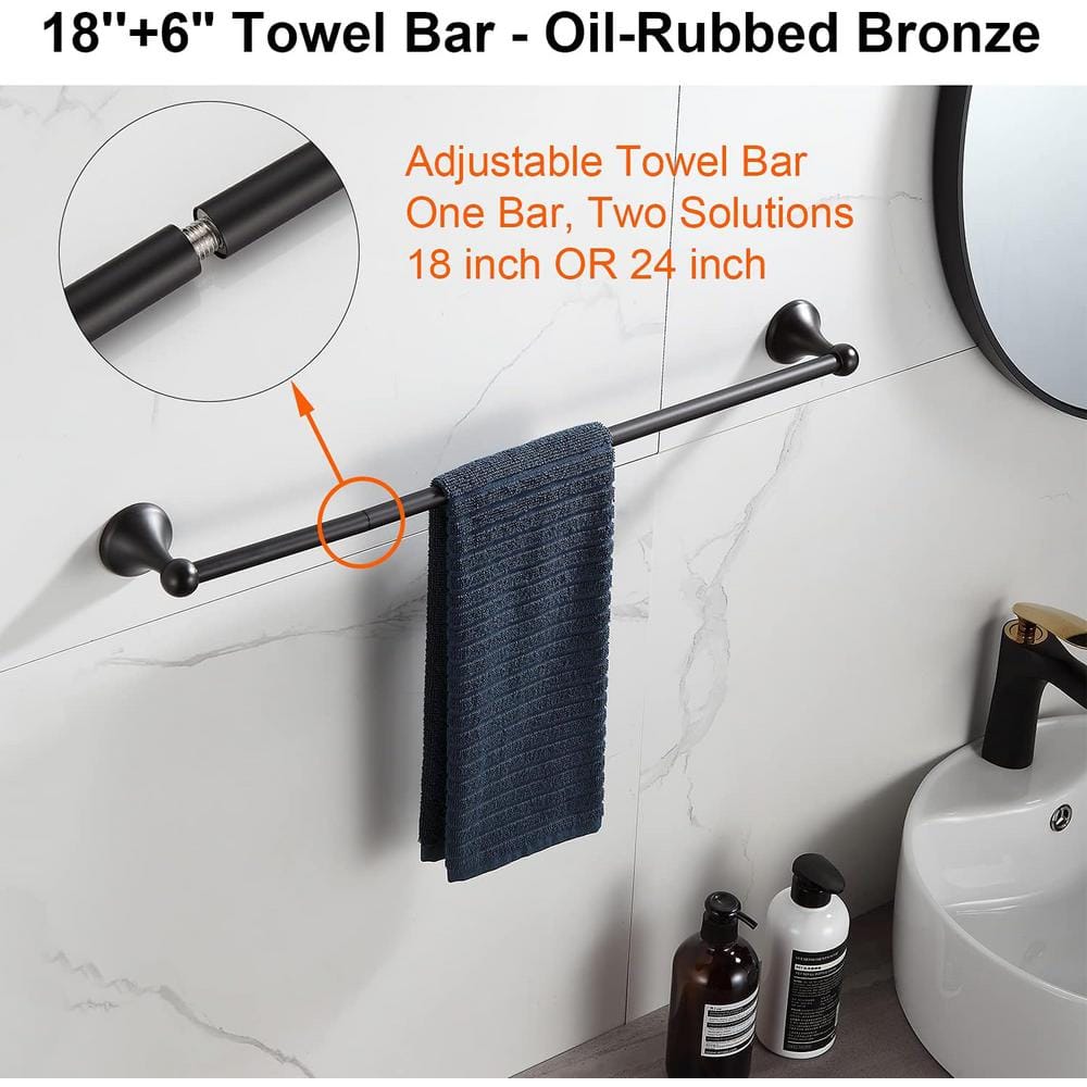 Oil-Rubbed Bronze 8-Piece Bathroom Hardware Set with Adjustable Towel Bars