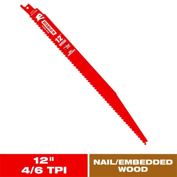DIABLO 12 in. 4 6 TPI Bi Metal Reciprocating Saw Blade for Nail Embedded Wood DS1212BW The Home Depot
