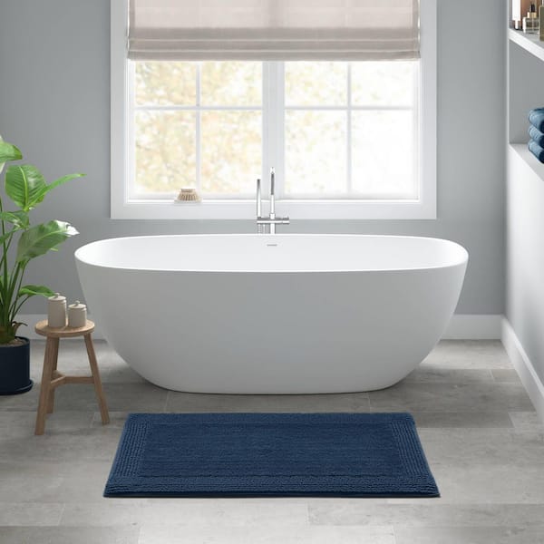 Splendor Navy 24 in. x 36 in. 100% Cotton Tufted 3000 GSM Reversible Bath Rug