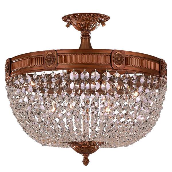Worldwide Lighting Winchester Collection 6-Light French Gold and Clear Crystal Semi Flush Mount