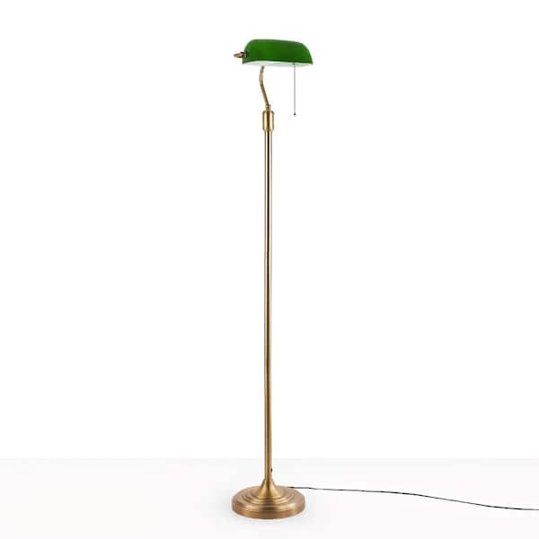 Vintage 62.6 in. 1-Light Green Banker Floor Lamp for Study Room with Glass Shade, E26 Base, Pull Chain Desk Lamp