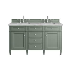 Brittany 60.0 in. W x 23.5 in. D x 33.8 in. H Double Bathroom Vanity in Smokey Celadon with Victorian Silver Top