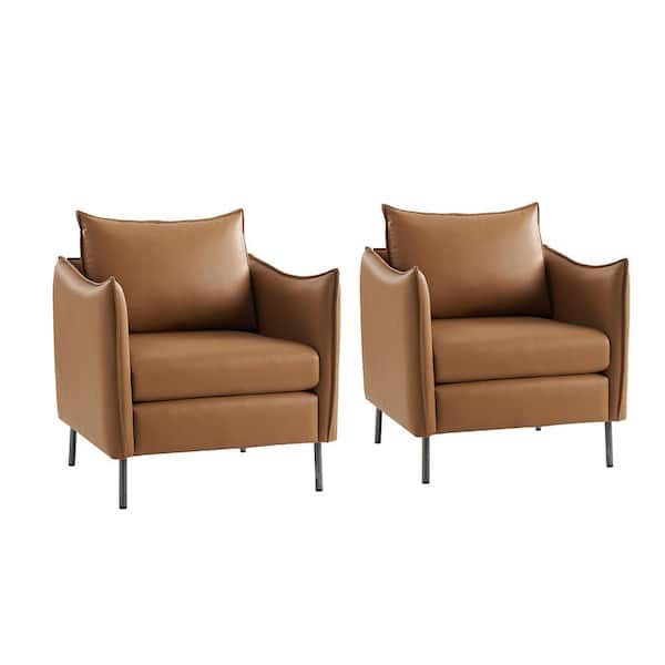 JAYDEN CREATION Cedric Modern Anti-Scratch Fabric Armchair with Black Metal Legs Set of 2-Camel