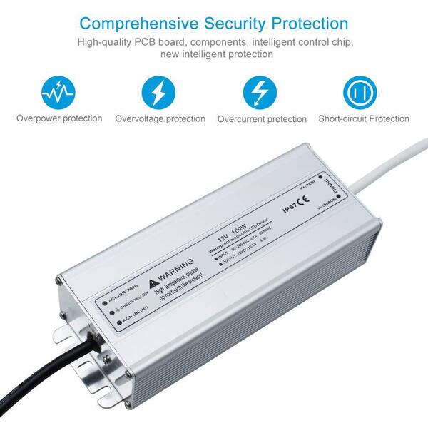 100 Watts Waterproof IP67 LED Driver 90-265V AC to 12V DC Low