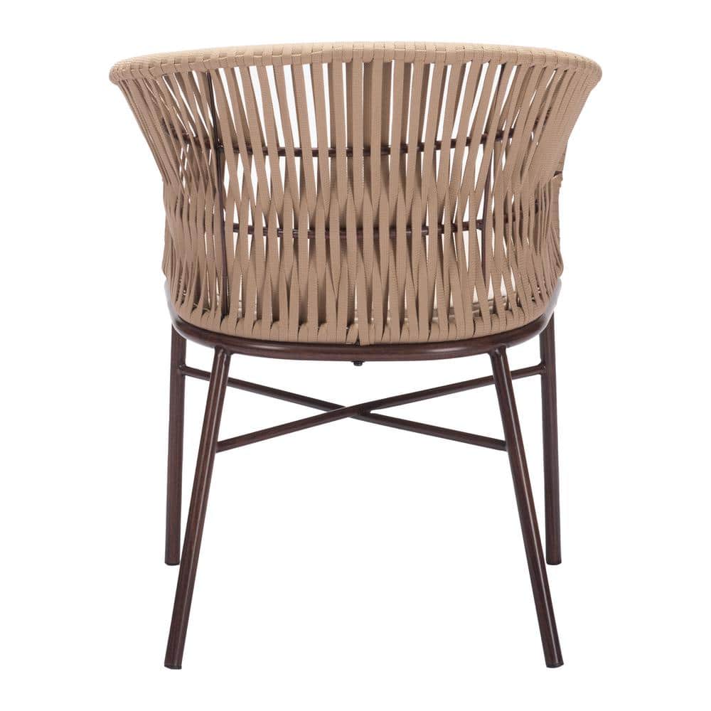 Rear view of the Freycinet dining chair showing the woven fabric detail and metal legs.