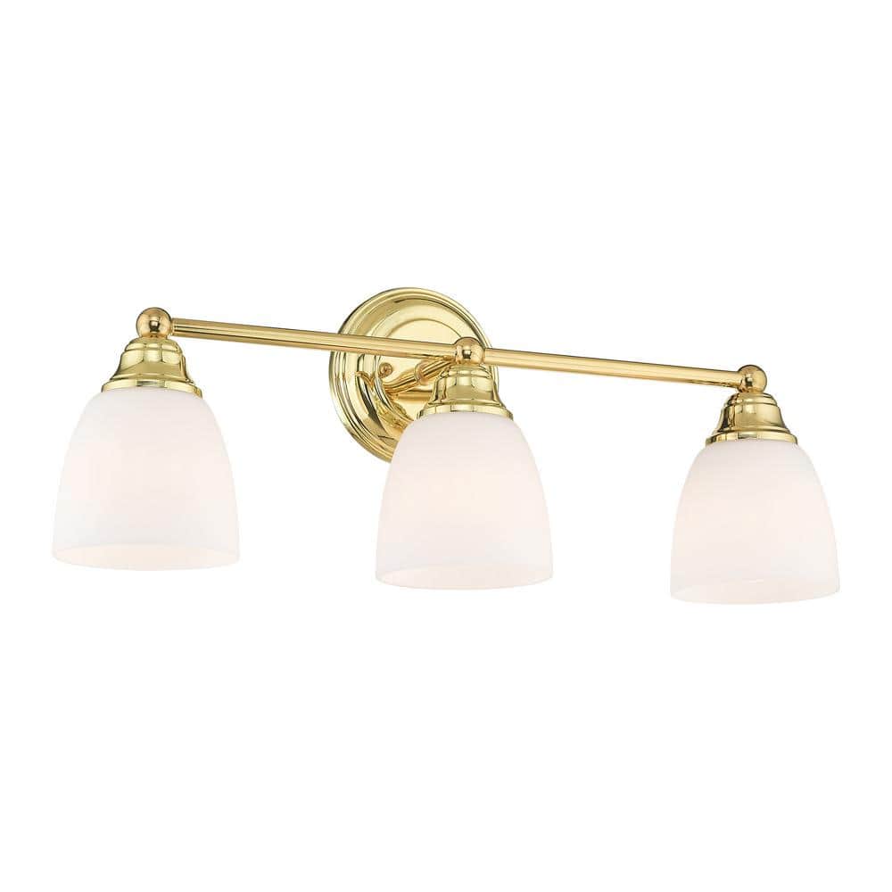 Somerville Polished Brass 3-Light Vanity with Satin Opal White Glass