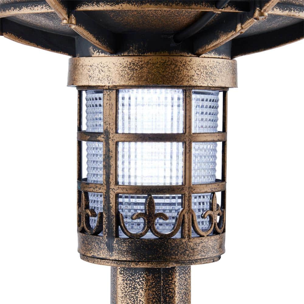 Bronze Outdoor Pedestal Birdbath with Planter and Solar LED