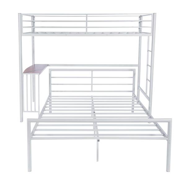 Full Metal Bunk Bed With Desk Ladder, Metal Bunk Bed Double Bottom