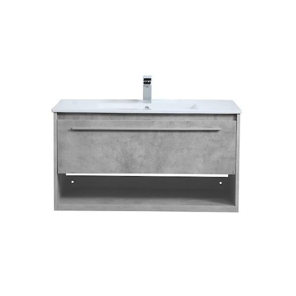 Unbranded Simply Living 36 in. W x 18.31 in. D x 19.69 in. H Bath Vanity in Concrete Grey with White Resin Top