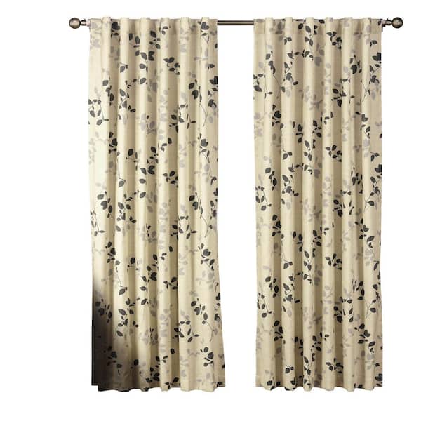 Window Elements Semi-Opaque Meridian Printed Cotton Blend 84 in. L Rod Pocket and Back Tabs Curtain Panel Pair, Charcoal (Set of 2)