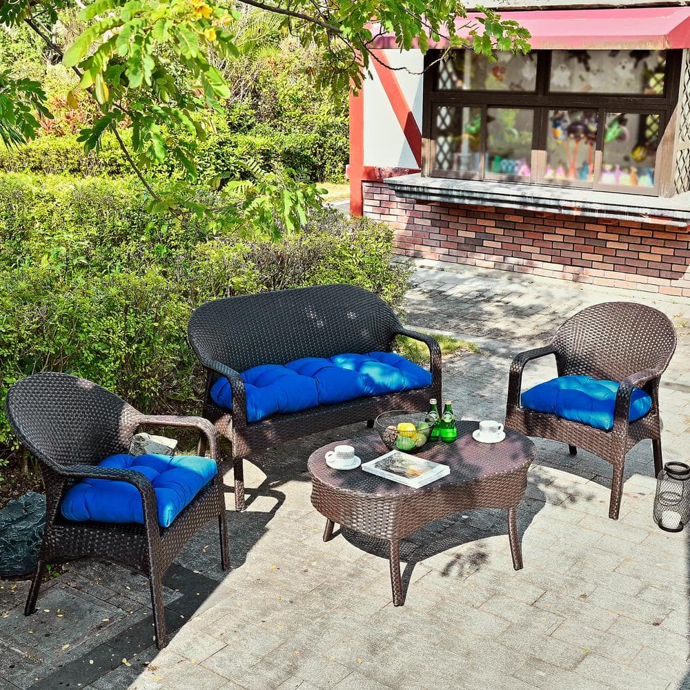 Blue Polyester 3-Piece Outdoor Wicker Patio Cushion Set