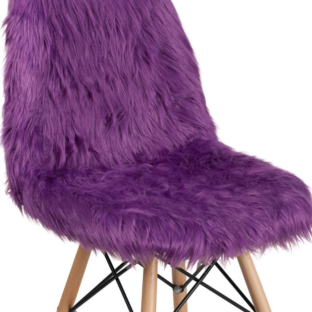 Purple Faux Fur and Beechwood Accent Chair with Metal Bracing