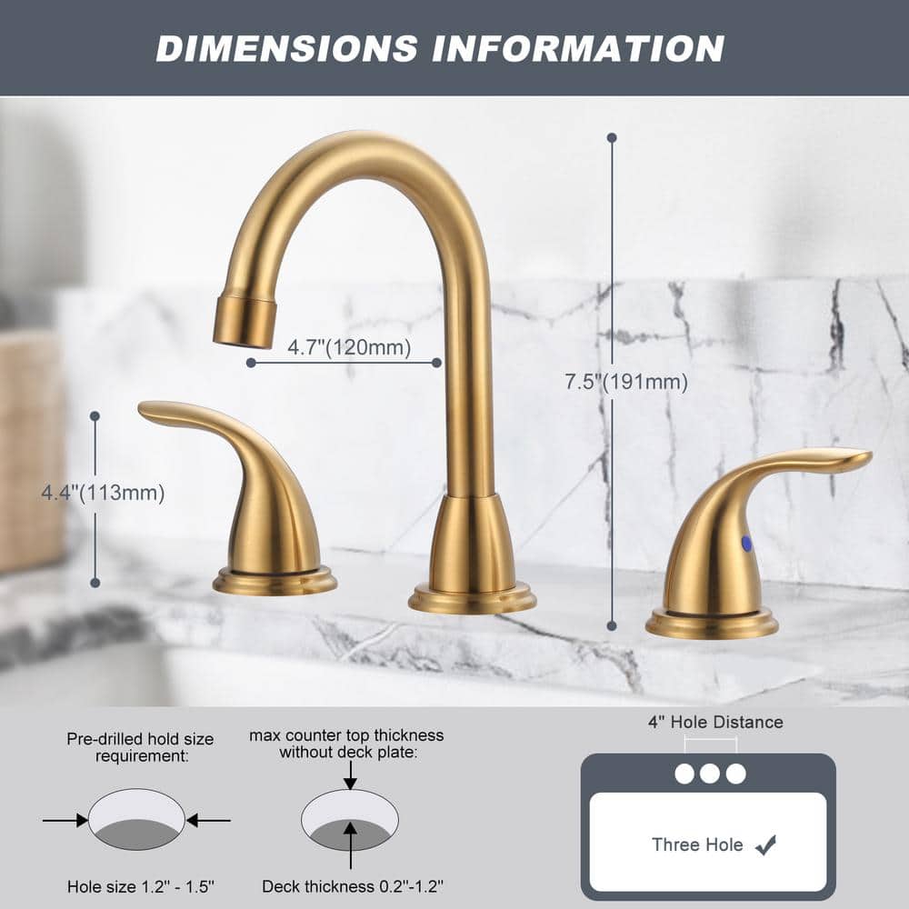 8 Inch Brushed Gold Double Handle Widespread Bathroom Faucet