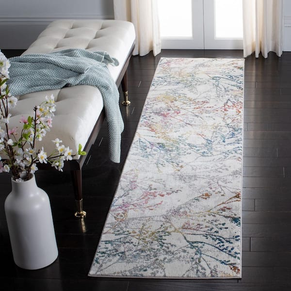 Aria 2 ft. x 12 ft. Ivory/Blue Distressed Forest Runner Rug
