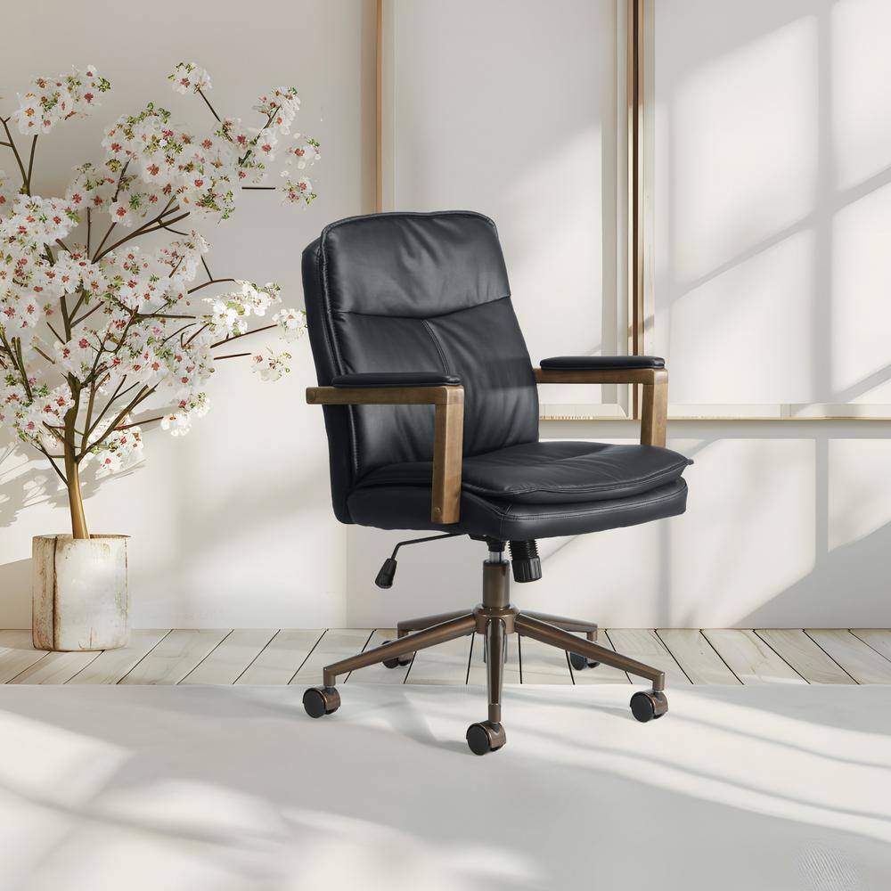 Woodlands Faux Leather Upholstered Office Chair in Black with Non-Adjustable Arms