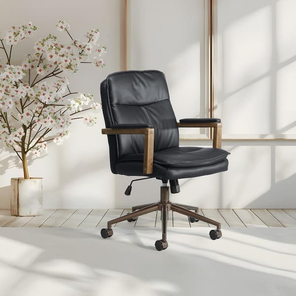 Woodlands Faux Leather Upholstered Office Chair in Black with Non-Adjustable Arms