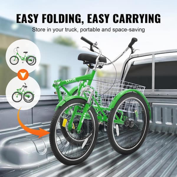 VEVOR Folding Adult Tricycle 24 in. Adult Folding Trikes Carbon
