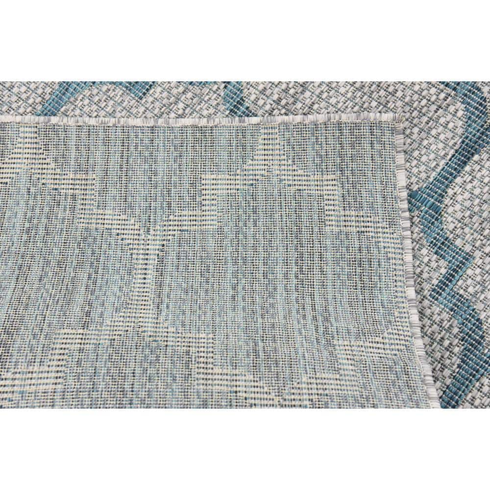 Gray and Blue Synthetic Outdoor Trellis Rug, 4' x 6'