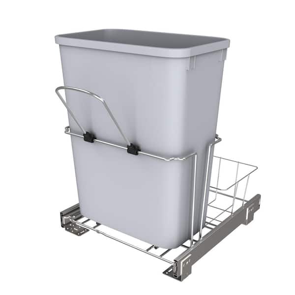 Rev-A-Shelf Gray 32 qt. Universal Waste Container with Rear Basket
