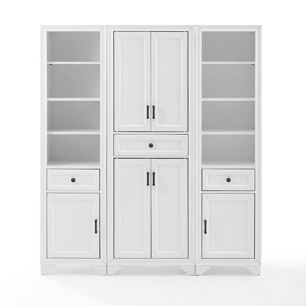 Distressed White 3-Piece Kitchen Pantry Storage Cabinet Set