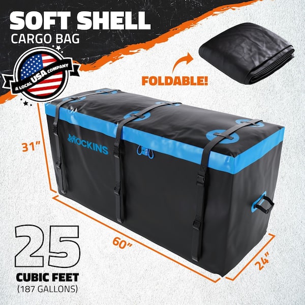 Mockins 25 cu. ft. Waterproof Cargo Carrier Bag 60 in. x 31 in. x 24 in. Hitch Bag with Lock, Straps and Carry Bag, Blue