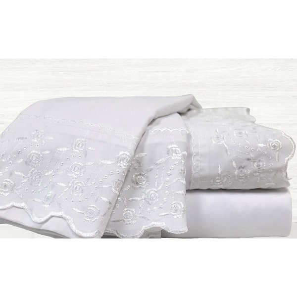 Pacific Coast Textiles Classic Elegance White Lace Hem Rose King Sheet Set (4-Piece)