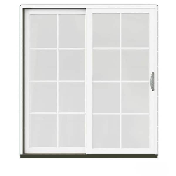 JELD-WEN 72 in. x 80 in. W-2500 Contemporary Bronze Clad Wood Left-Hand 8 Lite Sliding Patio Door w/White Paint Interior