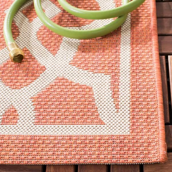 Courtyard Terracotta/Beige 3 ft. x 8 ft. Border Indoor/Outdoor Patio  Runner Rug