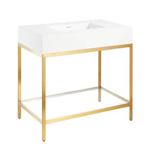 Ventura 36 in. Resin Console Sink in Brushed Gold with Matte White Counter Top