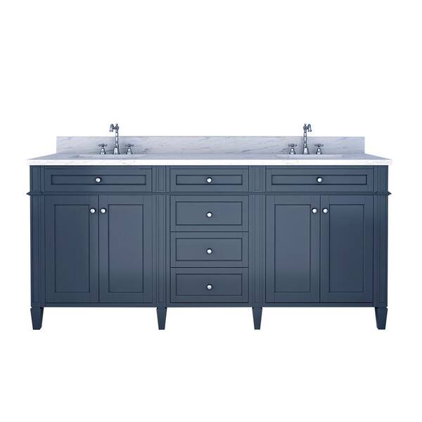 Unbranded Birmingham 72 in. W x 34 in. H Bath Vanity in Gray with Marble Vanity Top in White with White Basin