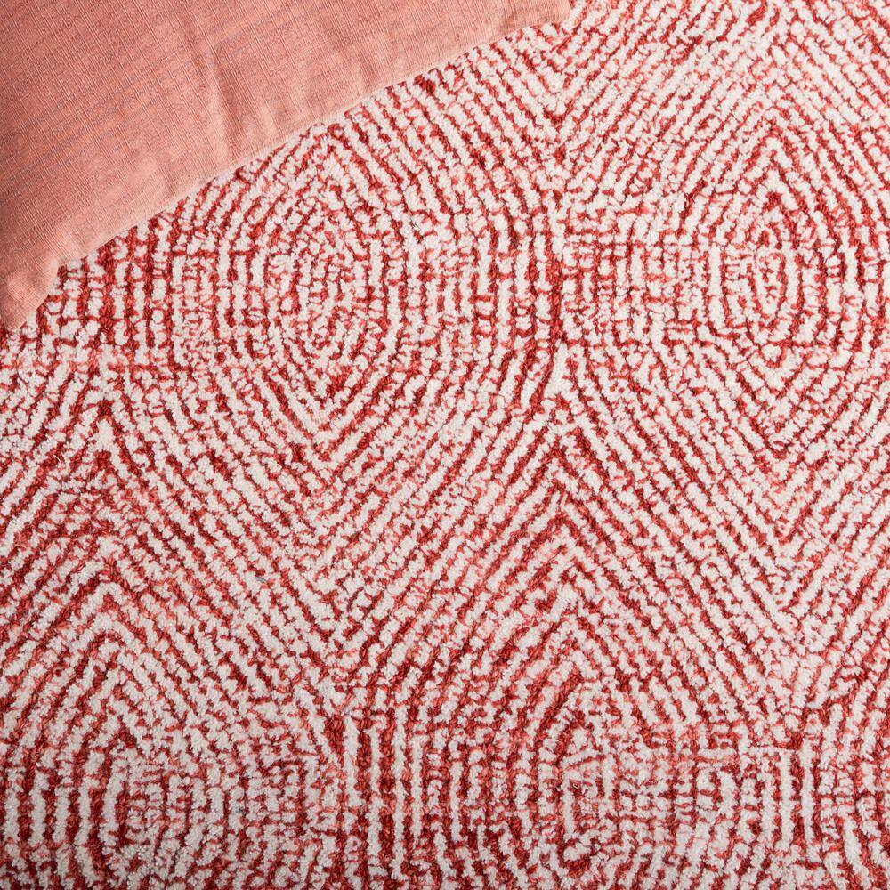 Ivory and Red Abstract Handmade Wool Area Rug, 8' x 10'