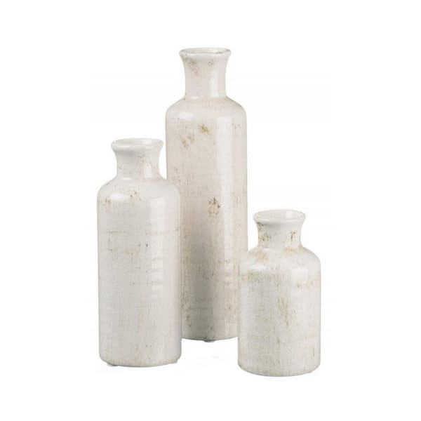 10 in. White Ceramic Bottle Decorative Vase