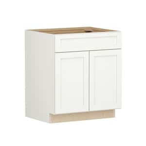 Shaker Full Overlay 30 in. W. x 24 in. D x 34.5 in. H Plywood Assembled Base Kitchen Cabinet in Linen White