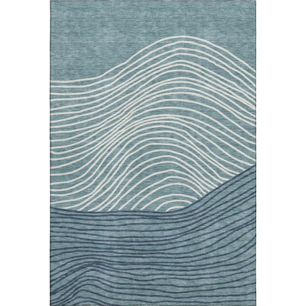 Mayfield Premium Machine Washable Abstract AMF2350 Teal 8 ft. x 10 ft. Area Rug