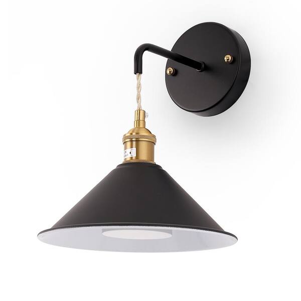 YANSUN 9 in. Black Metal Wall Sconce Lighting with Bulbs (2-Pack), Industrial Wall Lamps for Bedroom, Bathroom, or Office