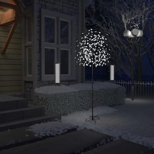 Indoor/Outdoor 86.6 in. Decorative Tree Cherry Blossom Cold White LED Lighted Garden Decor