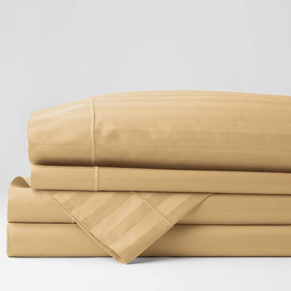 The Company Store Classic Stripe 3-Piece Antique Gold 350-Thread Count Cotton Sateen Full Sheet Set