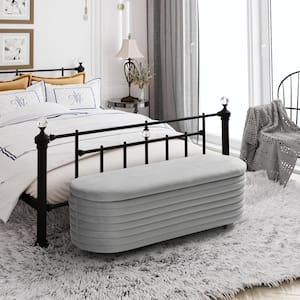 Farrah 54 in. Wide Oval Velvet Upholstered Entryway Flip Top Storage Bedroom Accent Bench in Gray