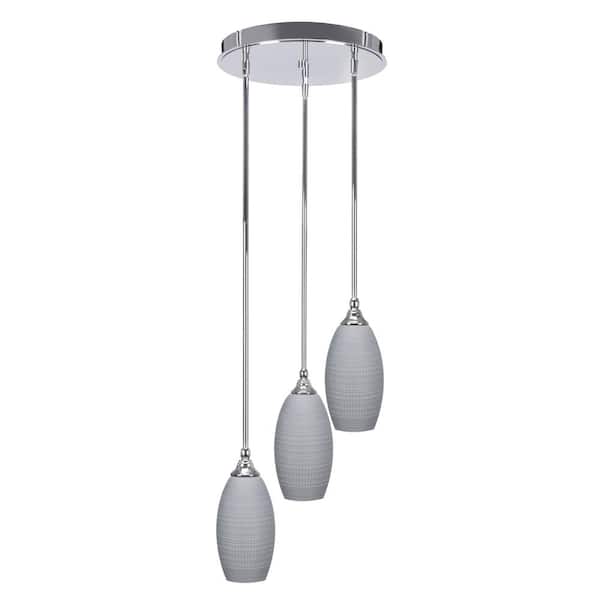 Unbranded Villa 60-Watt 14.5 in. 3 Light Chrome Stem Pendant Light with 5.5 in. Gray Matrix Glass Shade, No bulbs included
