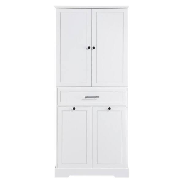 31.20 in. W x 16.40 in. D x 72.60 in. H White MDF Freestanding Linen Cabinet with Adjustable Shelve