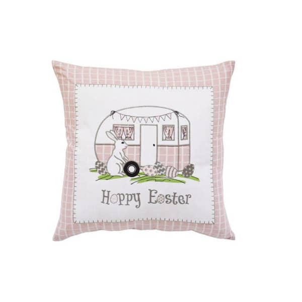 Light Pink Plaid Cotton 17 in. x 17 in. Throw Pillow